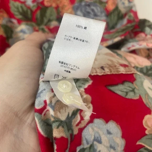 Supreme New York Cotton Button Up Red Floral SS14 L/S Shirt Top Size L